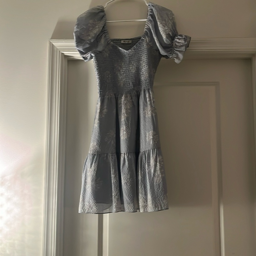 NWOT Madewell Silk Puff Sleeve Tiered Minidress | Color: Blue/ X-Small